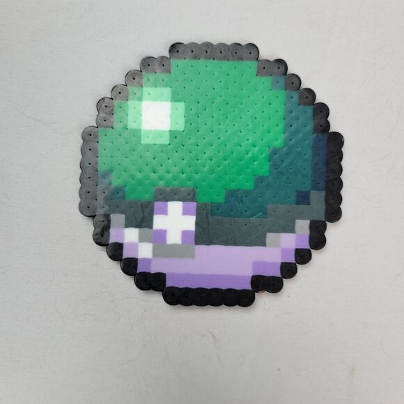 Green Pokeball Perler Bead Pixel Art - Picture 1 of 2